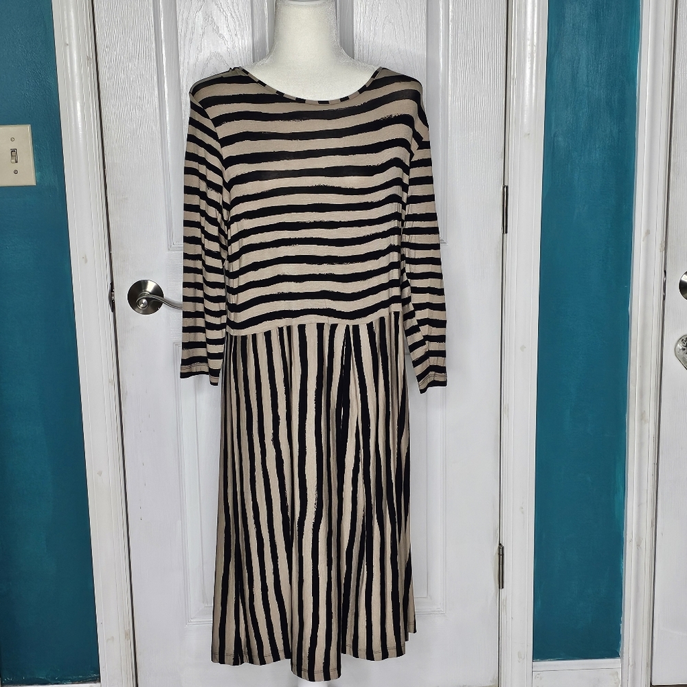 Gudren Sjoden Striped Black and Tan Striped Dress NWOT